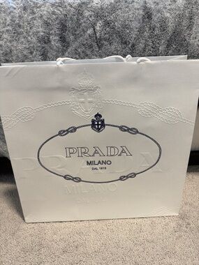 Prada White Embossed Logo Shopping Bag